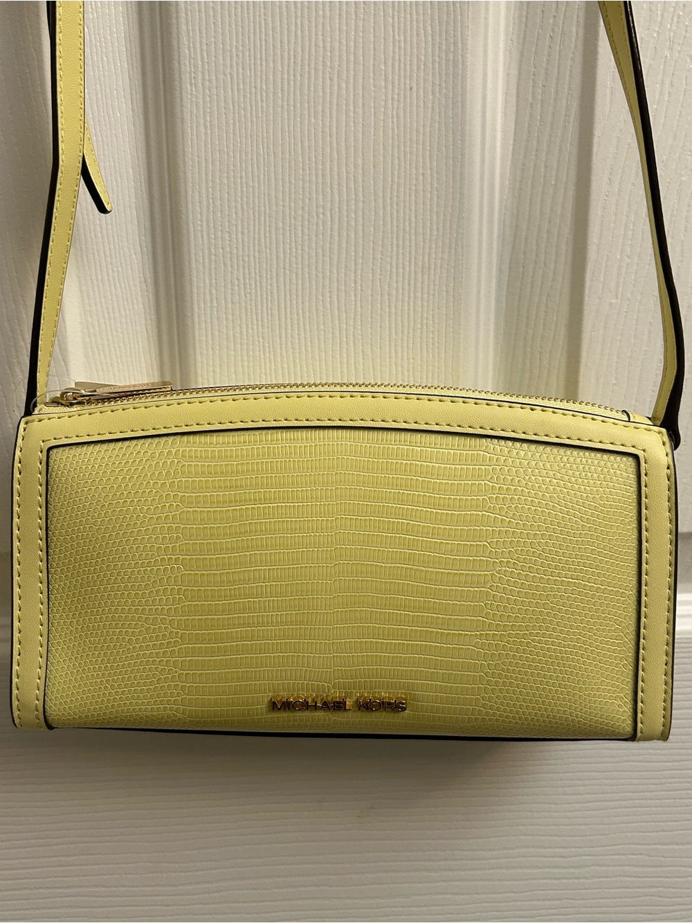 Michael Kors Jet Set Lemon Lizard-Embossed Crossbody